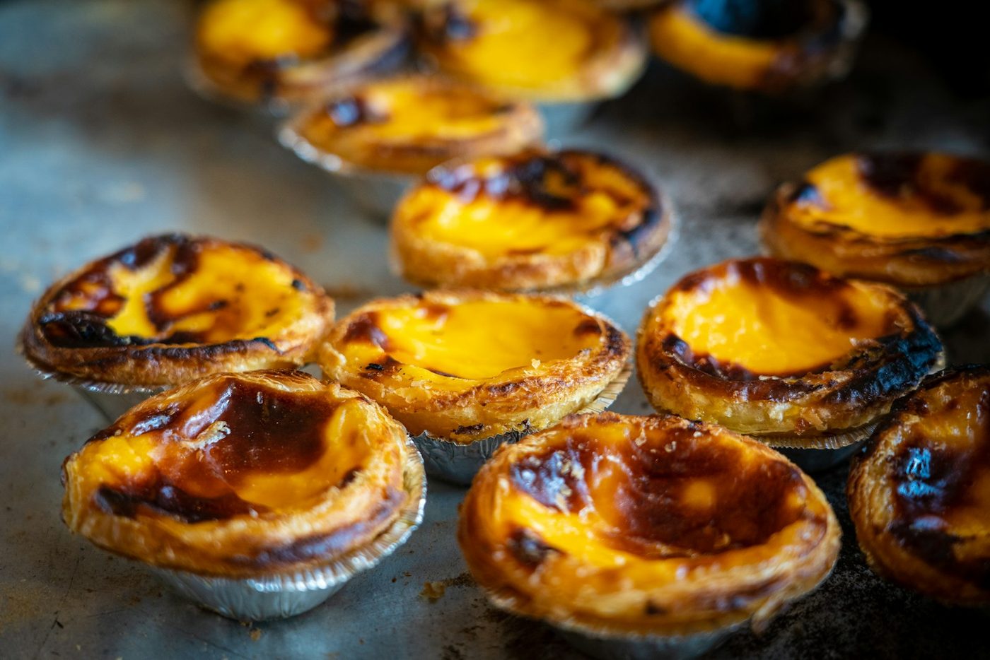 A tray of pastéis de nata boxed and ready for collection
